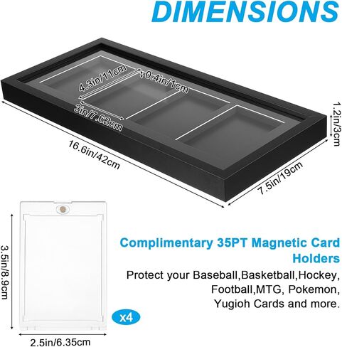 Trading Card Display Frame for 4 Standard Cards - Wall Mount Baseball Card Display Case with UV Protection Magnetic Card Holder, Display For Sports Baseball Basketball Football Trading Standard Cards, in Kuwait