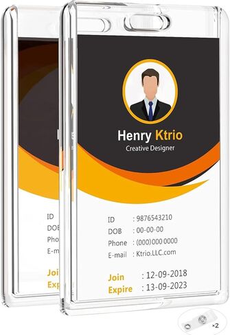 KTRIO ID Badge Holder, Clear Acrylic Card Holder with Thumb Slot, Holds 2 Cards, Vertical Badge Holder for Nurses, Students, Office Staff, 2 Pack in Kuwait