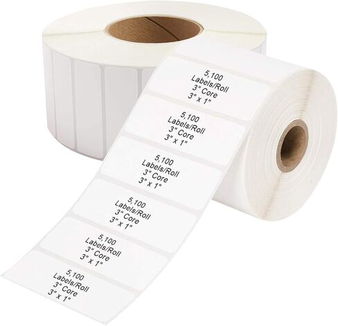 Industrial Thermal Transfer Labels 3x1 for Barcode Shipping, Ribbon Required, 3 Inch Core, 2 Rolls/Case 5100 per Roll, Perforated, Compatible with Thermal Transfer Printers in Saudi Arabia