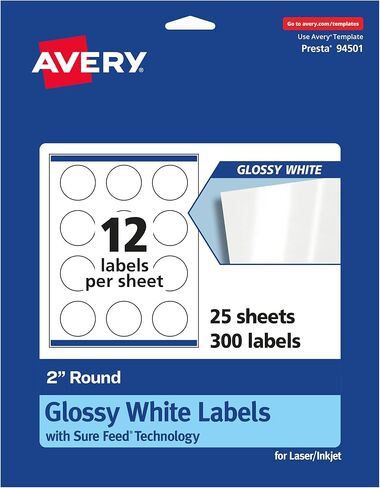 Avery Round Labels, Sure Feed Technology, 2" Diameter, 600 Glossy White Labels (36497) in Kuwait