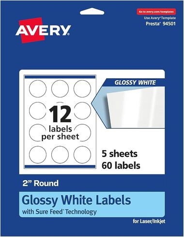 Avery Round Labels, Sure Feed Technology, 2" Diameter, 600 Glossy White Labels (36497) in Kuwait