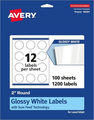 Avery Round Labels, Sure Feed Technology, 2" Diameter, 600 Glossy White Labels (36497) in Kuwait
