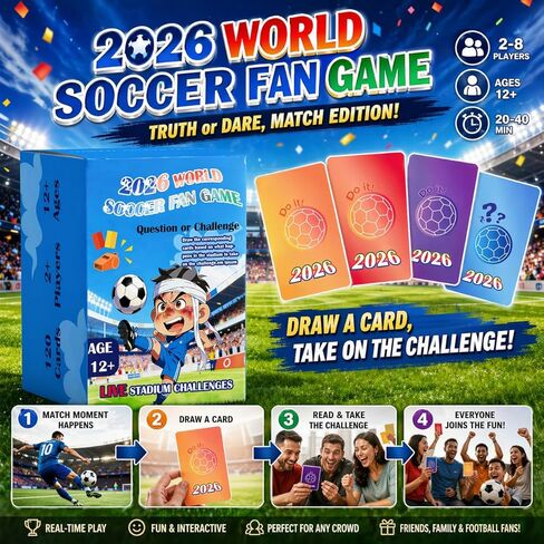 2026 World Soccer Party Game – Interactive Truth or Dare Card Game for Live Match Watch Parties, 120 Football Challenge & Question Cards for Family & Friends, 2+ Player in Saudi Arabia