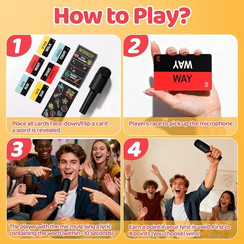 2026 Grab Microphone Game with Real Microphone, 2-10 Players -Singing Party Game for Adults, Family, Teens, 250 Lyric Challenge(135 Cards), Fun Music Mic for Games Night, Christmas, Birthday Party in Saudi Arabia