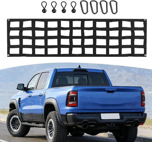 Heavy Duty Tailgate Net 60 x 18 Inches Pickup Truck Bed Accessory with Carabiner Hooks for Chevrolet for SILVERADO for Ford F-150 for GMC for Dodge for RAM in Saudi Arabia