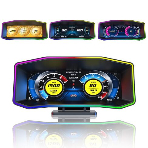 OBD2 Gauge Display 6.2" HD GPS Speedometer Head up Display Multi-Function Meter with Error Code Reader 0-100mph Performance Test, Inclinometer Compass for Gasoline Cars (2004+) in Kuwait