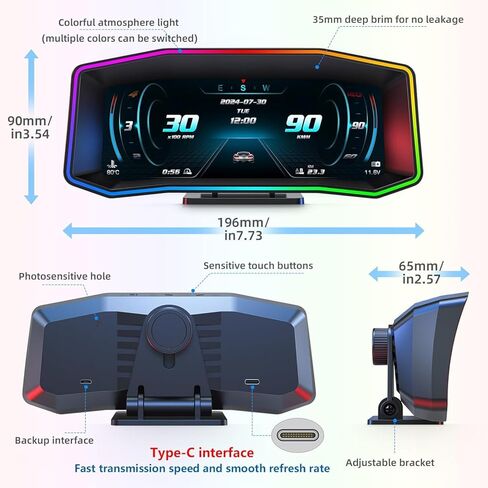 OBD2 Gauge Display 6.2" HD GPS Speedometer Head up Display Multi-Function Meter with Error Code Reader 0-100mph Performance Test, Inclinometer Compass for Gasoline Cars (2004+) in Kuwait