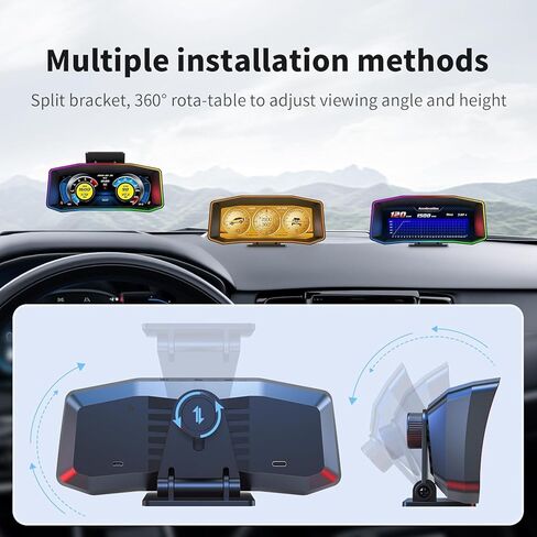 OBD2 Gauge Display 6.2" HD GPS Speedometer Head up Display Multi-Function Meter with Error Code Reader 0-100mph Performance Test, Inclinometer Compass for Gasoline Cars (2004+) in Kuwait