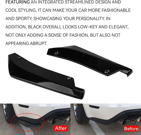 2PCS Car Rear Bumper Diffuser Kit, Anti-Collision Shark Fin Front Lip Spoiler Protector, Bumper Side Skirt Lip Splitter Trim with Screws, Universal Exterior Decoration for Car SUV Truck (Black) in Saudi Arabia