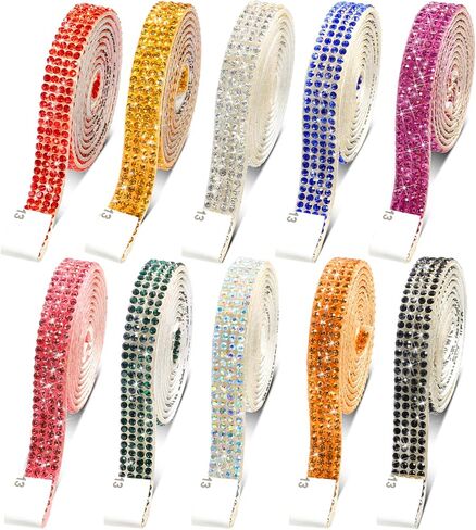 10 Rolls Self Adhesive Rhinestone Strip Bling Ribbon Crystal Diamond Sticker Decorative Red Blue Gold Pink Craft Roll Tape for DIY Shoes Car Phone (0.4 Inch Wide) in Kuwait