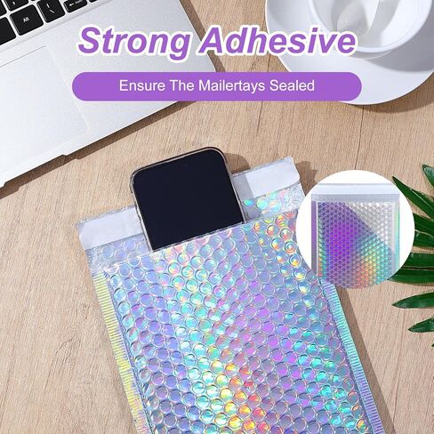 50 Pack Bubble Mailers, Holographic Bubble Mailers with 3 Sizes, Waterproof Self Seal Adhesive Foil Glitter Glamour Shipping Bags for Mailing, Packing, Small Business, Jewelry Makeup Supplies in Kuwait