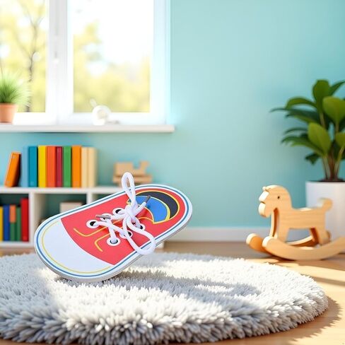 Red Wooden Shoe Tying Practice, Learn to Tie Your Own Shoes Threading Lacing Shoes Training Early Learning Kits, Threading Lacing Training Board Early Learning, Education Decorative Accessories in Kuwait