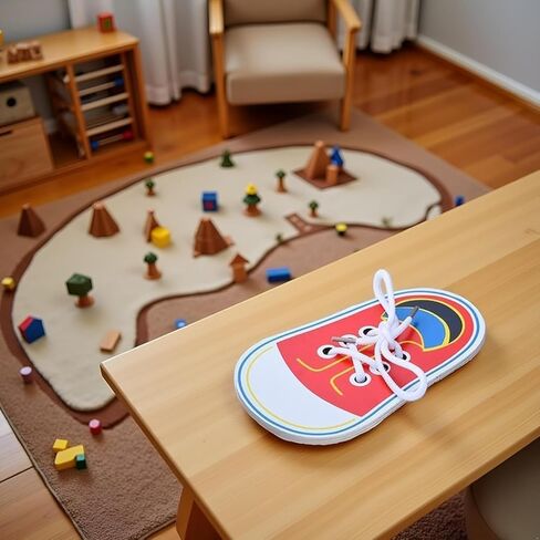 Red Wooden Shoe Tying Practice, Learn to Tie Your Own Shoes Threading Lacing Shoes Training Early Learning Kits, Threading Lacing Training Board Early Learning, Education Decorative Accessories in Kuwait