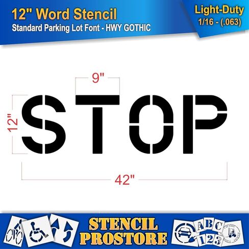 Pavement Marking Stencils - 12 inch Stop Stencil - 12" x 42" x 1/16'' (63 mil) - Light-Duty in Kuwait