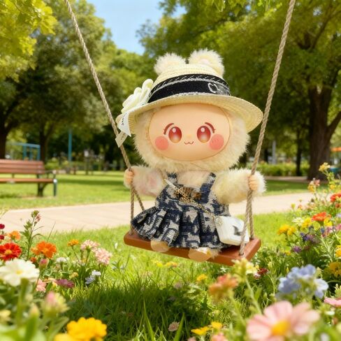 Doll Clothing Set (No Doll), Cropped Straw Hat, Crossbody Bag, Dress, Suitable for 15-17cm Dolls, Luxury Brand Design Outfit Accessory Set in Saudi Arabia