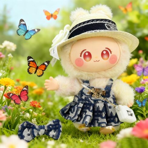 Doll Clothing Set (No Doll), Cropped Straw Hat, Crossbody Bag, Dress, Suitable for 15-17cm Dolls, Luxury Brand Design Outfit Accessory Set in Saudi Arabia