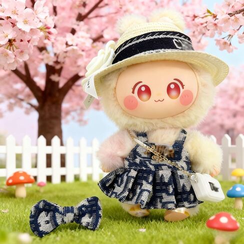Doll Clothing Set (No Doll), Cropped Straw Hat, Crossbody Bag, Dress, Suitable for 15-17cm Dolls, Luxury Brand Design Outfit Accessory Set in Saudi Arabia
