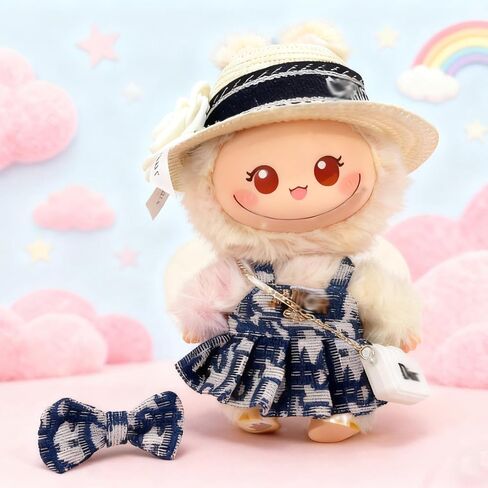 Doll Clothing Set (No Doll), Cropped Straw Hat, Crossbody Bag, Dress, Suitable for 15-17cm Dolls, Luxury Brand Design Outfit Accessory Set in Saudi Arabia
