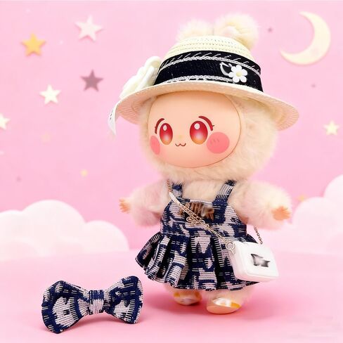 Doll Clothing Set (No Doll), Cropped Straw Hat, Crossbody Bag, Dress, Suitable for 15-17cm Dolls, Luxury Brand Design Outfit Accessory Set in Saudi Arabia