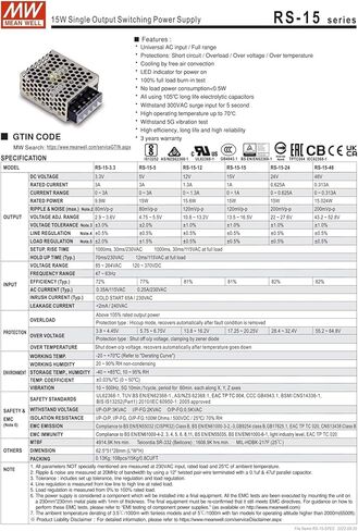 RS-15-48 15.024W Switching Power Supply Single Output 48V 0.313A in Saudi Arabia