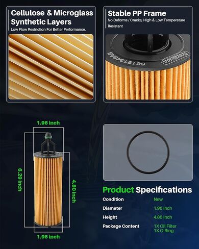 Premium-Synthetic 20K Oil Filter for Jeep & Dodge & Chrysler & Ram & Volkswagen Models - Wrangler, Gladiator, Durango, Charger, Journey - Please Verify Part Number Before Installation in Kuwait