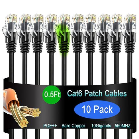 Cat6 Ethernet Patch Cable 10 ft (10 Pack), Cat6 Patch Cable for Data Centers, Cat 6 Patch Cable 10G, Network Patch Cables for Home and Enterprise Network -Blue in Saudi Arabia