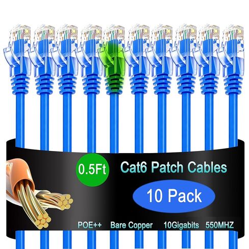 Cat6 Ethernet Patch Cable 6 ft (10 Pack), Cat6 Patch Cable 26AWG Pure Copper for Data Centers, Cat 6 Patch Cable 10G, Network Patch Cables for Home and Enterprise Network -Black in Kuwait