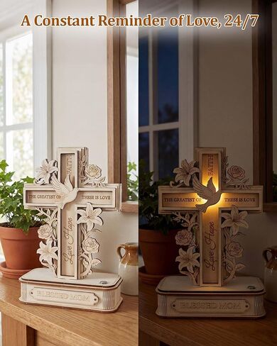 3D Wooden Cross Puzzle with Light, Christian for Mom, DIY Craft Wood Model Kit, Faith Hope Love Religious Decor Ornament for Women (Blessed Mom) Interchangeable Signs in Saudi Arabia