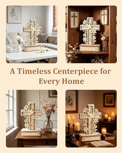 3D Wooden Cross Puzzle with Light, Christian for Mom, DIY Craft Wood Model Kit, Faith Hope Love Religious Decor Ornament for Women (Blessed Mom) Interchangeable Signs in Saudi Arabia