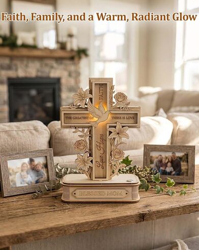 3D Wooden Cross Puzzle with Light, Christian for Mom, DIY Craft Wood Model Kit, Faith Hope Love Religious Decor Ornament for Women (Blessed Mom) Interchangeable Signs in Saudi Arabia
