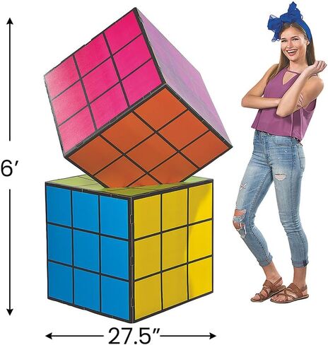 Fun Express Party Favors Magic Cube Puzzle 3D Cardboard Stand-Up ديكورات 2 حزمة - لوازم حفلات أعياد الميلاد الكبيرة للأطفال والمراهقين والبالغين | خلفية الصورة المركزية لطاولة دعابة الدماغ in Kuwait
