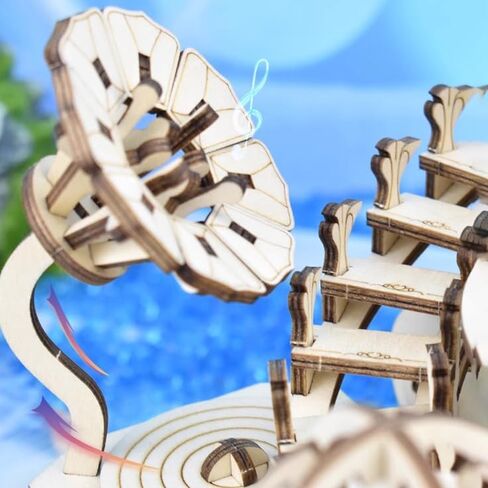 3D Wooden Puzzle Model Music Box - 465 Pcs High Difficulty DIY Building Toy for Adults, Harp & Architectural Design, Ideal for Christmas, Birthday & Valentine's Gifts, Light Yellow/Cream in Saudi Arabia