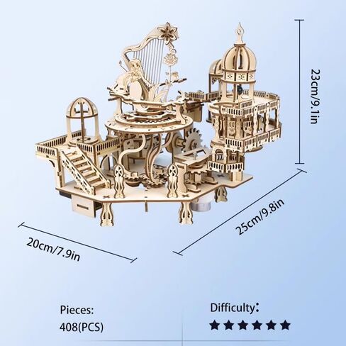 3D Wooden Puzzle Model Music Box - 465 Pcs High Difficulty DIY Building Toy for Adults, Harp & Architectural Design, Ideal for Christmas, Birthday & Valentine's Gifts, Light Yellow/Cream in Saudi Arabia