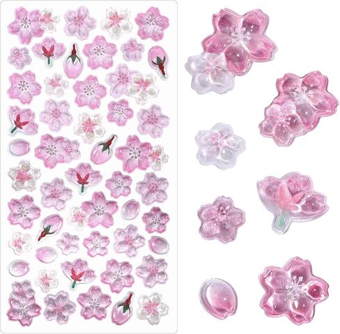 ملصقات ثلاثية الأبعاد من Cherry Blossom، ملصق هاتف من الراتنج الوردي المزخرف، شارات زهرية صغيرة لطيفة لهاتف الكمبيوتر المحمول الخاص بسجلات القصاصات، ملصقات منتفخة للحرف اليدوية والهدايا - ورقة واحدة in Kuwait
