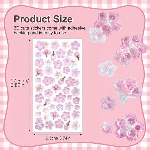ملصقات ثلاثية الأبعاد من Cherry Blossom، ملصق هاتف من الراتنج الوردي المزخرف، شارات زهرية صغيرة لطيفة لهاتف الكمبيوتر المحمول الخاص بسجلات القصاصات، ملصقات منتفخة للحرف اليدوية والهدايا - ورقة واحدة in Kuwait