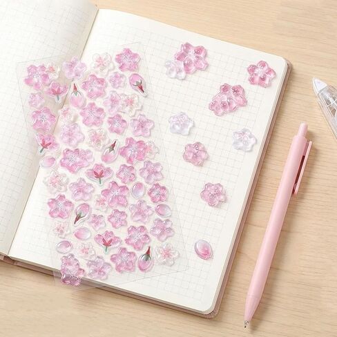 ملصقات ثلاثية الأبعاد من Cherry Blossom، ملصق هاتف من الراتنج الوردي المزخرف، شارات زهرية صغيرة لطيفة لهاتف الكمبيوتر المحمول الخاص بسجلات القصاصات، ملصقات منتفخة للحرف اليدوية والهدايا - ورقة واحدة in Kuwait