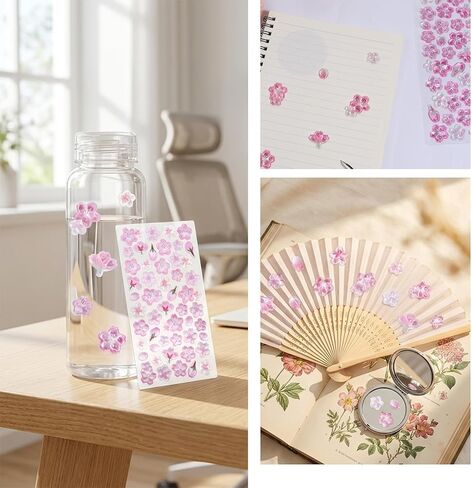 ملصقات ثلاثية الأبعاد من Cherry Blossom، ملصق هاتف من الراتنج الوردي المزخرف، شارات زهرية صغيرة لطيفة لهاتف الكمبيوتر المحمول الخاص بسجلات القصاصات، ملصقات منتفخة للحرف اليدوية والهدايا - ورقة واحدة in Kuwait