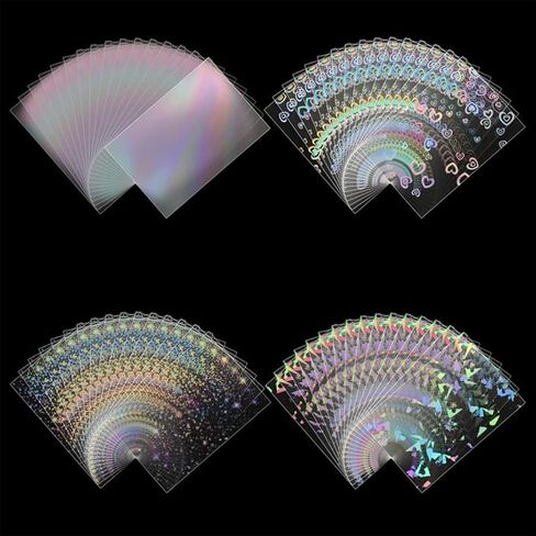 200pcs Holographic Card Sleeves 66x91mm Cute Photocard Sleeves Laser Flashing Trading Card Sleeve for MTG, TCG, Baseball, Football, Game Cards Collectors Heavy Duty 4 Mil Protector PP 4 Designs in Saudi Arabia