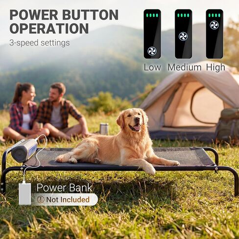 Elevated Outdoor Dog Bed with Fan - Raised Bed for Large Dogs, Waterproof Cot Easy to Assemble, 3 Wind Speed, Cooling Elevated Cot with Washable Mesh Cover, Durable, Non Slip, Up to 85 lbs in Saudi Arabia
