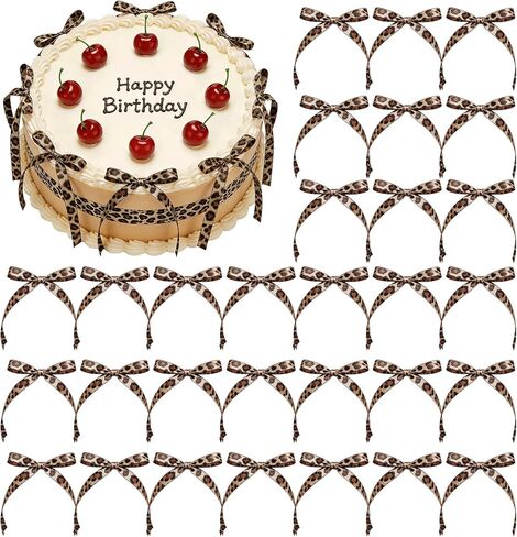 30PCS Leopard Print Cake Bows Ribbon Cheetah Bowknot Toppers for Bachelorette, Bridal Shower, Jungle Theme & Girls Women's Birthday Party Decor in Saudi Arabia