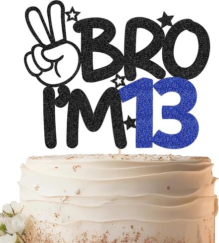 Brother I'm 13 Cake Topper - Black Glitter Funny 13th Birthday Cake Decorations for Boys, 13 Official Teenager Cake Decor for Big Brother Birthday Party Supplies Photo Booth Prop in Saudi Arabia