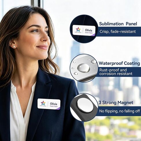 22 Pcs Sublimation Name Tag Blanks Magnetic 1.5"x3" Aluminum Name Badges Blanks Bulk with Magnetic Backing, 0.8mm Metal Sublimation Tags for DIY Employee ID Badges Office Retail School Events in Saudi Arabia