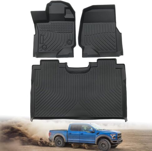 Floor Mats Custom Fit for Ford F150/F-150 Lightning SuperCrew Cab 2015-2024 TPE All Weather Protective Floor Mats,Customized First and Second Row Car Floor Mat Set,Heavy Duty Accessories,Black in Saudi Arabia