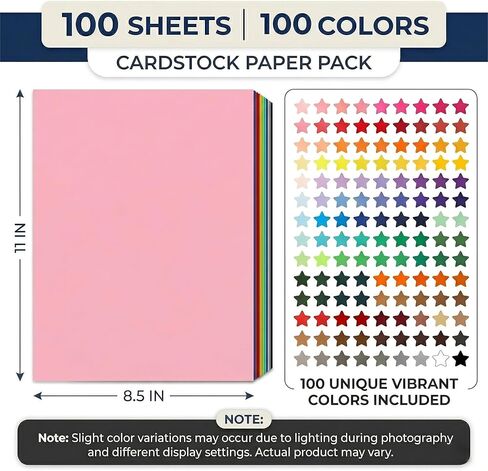 100 Colors Assorted Cardstock Printer Paper 8.5 x 11-100 Sheets Colored Construction Paper, Crafting & Scrapbooking - Thick Card Stock for School, Office & DIY Projects & Party Decorations in Saudi Arabia