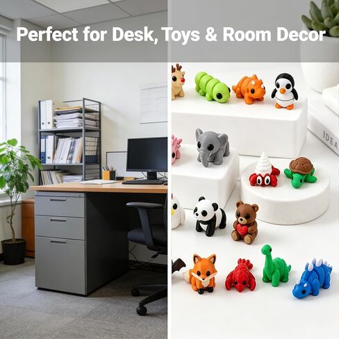 54 PCS 3D Printed Articulated Animal Figurines Set for Office Desk Cute Jointed Animal Desk Decor, Posable Mini Animal Figures for Workspace Display, Handheld Stress Relief Desk Accessories in Saudi Arabia