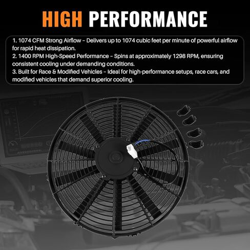 30100400 16" 12V Low Profile Radiator Puller Fan Straight Blade VA18-AP10/C-41A 1074 CFM Compatible with Spal Radiators Oil Coolers Race Cars Restoration in Saudi Arabia