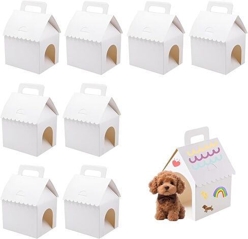 24 Pcs Dog Party Favors Boxes with Handle, Foldable Dog House Shaped Treat Gift Boxes with Holes for Puppy Pet Adoption, Kid DIY Crafting, Birthday Back to School Party Supplies in Saudi Arabia