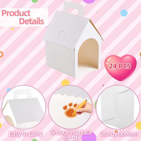 24 Pcs Dog Party Favors Boxes with Handle, Foldable Dog House Shaped Treat Gift Boxes with Holes for Puppy Pet Adoption, Kid DIY Crafting, Birthday Back to School Party Supplies in Saudi Arabia