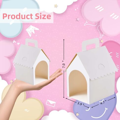 24 Pcs Dog Party Favors Boxes with Handle, Foldable Dog House Shaped Treat Gift Boxes with Holes for Puppy Pet Adoption, Kid DIY Crafting, Birthday Back to School Party Supplies in Saudi Arabia