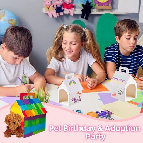 24 Pcs Dog Party Favors Boxes with Handle, Foldable Dog House Shaped Treat Gift Boxes with Holes for Puppy Pet Adoption, Kid DIY Crafting, Birthday Back to School Party Supplies in Saudi Arabia
